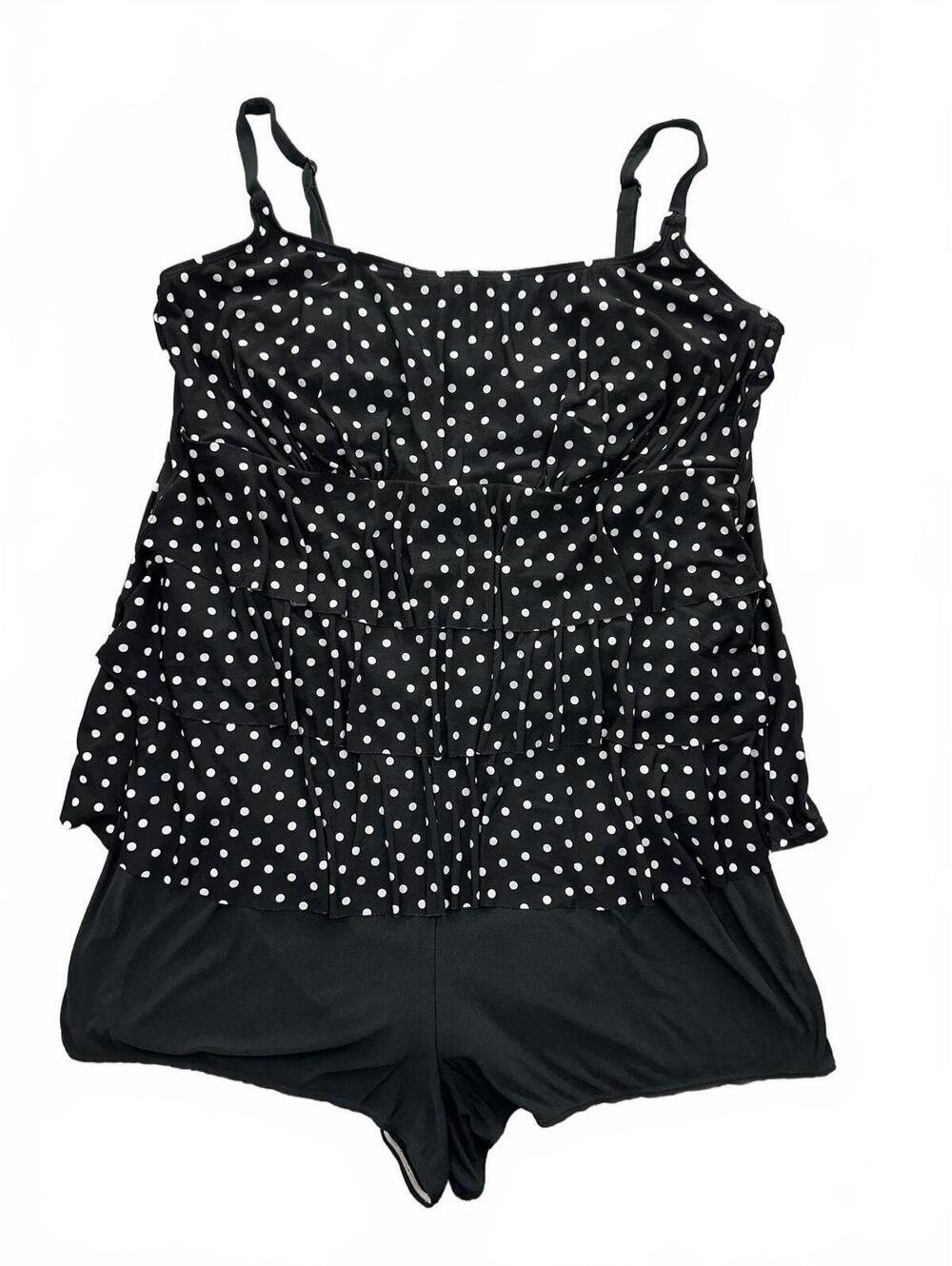 Great Lengths Swim Vintage Inspired Black White Polka Dot One Piece Swimsuit
